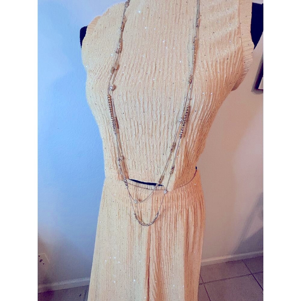 LOVE POEM SET Crinkled Butter Yellow Tiny Gem Crop Top *L & Wide Leg Pant *S - Picture 3 of 10